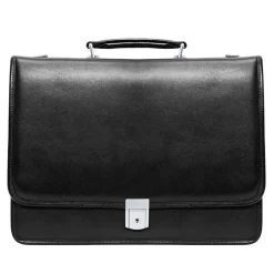 McKlein V Series, LEXINGTON, Top Grain Cowhide Leather,Flapover Double Compartment Briefcase, Black (83545)