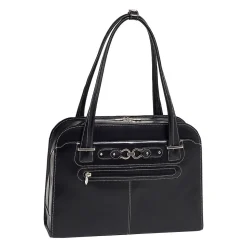 McKlein W Series Oak Grove Ladies' Laptop Handbag, Black Trimmed In Sand Leather (96635)