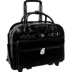 McKlein W Series, ROSEVILLE, Genuine Cowhide Leather, Checkpoint-Friendly Detachable Wheeled Laptop Briefcase, Black (96645)