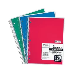 Mead Spiral 3-Subject Notebooks, 8.5" x 11", College Ruled, 120 Sheets (06710)