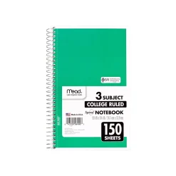 Mead Spiral 3-Subject Notebooks, 5.5" x 9.5", College Ruled, 150 Sheets (06900)