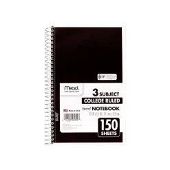 Mead Spiral 3-Subject Notebooks, 5.5
