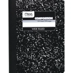 Mead 1-Subject Composition Notebooks, 9.75" x 7.5", Wide Ruled, 100 Sheets, Black (09910)