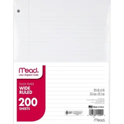 Mead Wide Ruled Filler Paper, 10.5 x 8", White, 200 Sheets/Pack, 3 Packs (MEA15200-3)