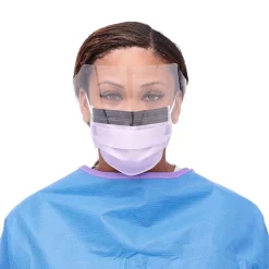 Medline ASTM L3 Procedure Face Mask with Eye Shield, Ear Loops, Purple, 25/Box (NON27410ELZ)