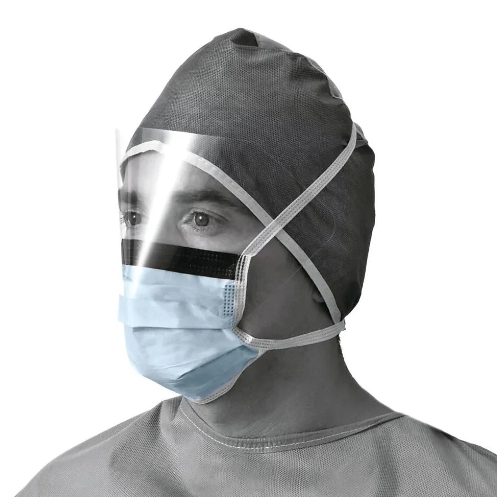 Medline ASTM L1 Surgical Mask with Anti-Fog Eye Shield with Ties, Blue, 25/Box, 4 Boxes/Carton (NON27405)