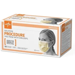Medline Isolation Face Masks with Earloops, Yellow, 50/Box (NON27122Z)