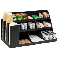 Mind Reader 14 Compartment Plastic Cup and Condiments Countertop Organizer, Black (COMORG2-BLK)