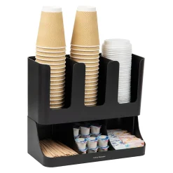 Mind Reader 6 Compartment 2-Tier Cup and Condiment Countertop Organizer, Black (UPRIGHT6-BLK)