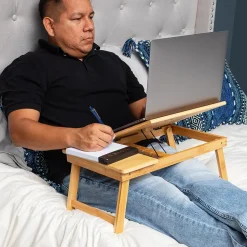 Mind Reader 12" x 19.75" Lap Desk/Laptop Stand With Folding Legs, Brown (BEDTRAYBM-BRN)