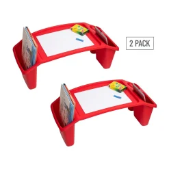 Mind Reader 10.75" x 22.25" Plastic Kids' Lap Desk Activity Tray, Red, 2/Pack (2KIDLAP-RED)
