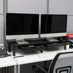 Mind Reader Adjustable Dual Monitor Stand with Drawers, Black (DUBMODR-BLK)