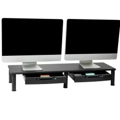 Mind Reader Adjustable Dual Monitor Stand with Drawers, Black (DUBMODR-BLK)