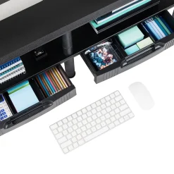 Mind Reader Adjustable Dual Monitor Stand Desktop Organizer with Drawers, Black (DBMON2TDR-BLK)