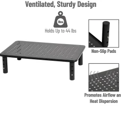 Mind Reader Adjustable Monitor Stand and Ventilated Laptop Riser, Black (4LEGMET-BLK)