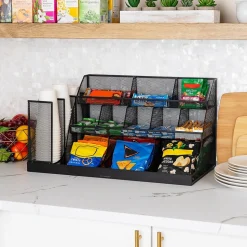 Mind Reader 14-Compartment Metal Coffee Cup and Condiment Organizer, Black (CMG2MESH-BLK 14)