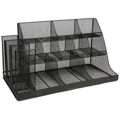 Mind Reader 14-Compartment Metal Coffee Cup and Condiment Organizer, Black (CMG2MESH-BLK 14)