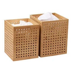 Mind Reader Lattice Collection Bamboo Wastepaper Basket Set, 1.9 and 2.6 Gallon, Brown (2LATGARB-BRN)