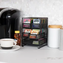 Mind Reader Metal 5-Compartment Tea Bag Organizer, 120 Tea Bag Capacity, Black (MMTDR5-BLK)