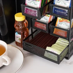 Mind Reader Metal 5-Compartment Tea Bag Organizer, 120 Tea Bag Capacity, Black (MMTDR5-BLK)