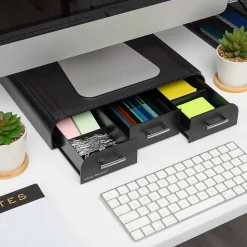 Mind Reader Monitor Stand and Desktop Organizer with 3 Storage Drawers, Black (MONSTA3D-BLK)