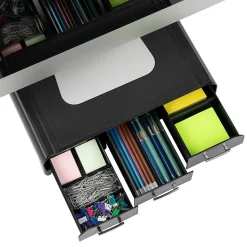 Mind Reader Monitor Stand and Desktop Organizer with 3 Storage Drawers, Black, 2/Pack (2MONSTA3D-BLK)