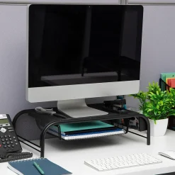 Mind Reader Monitor Stand with Paper Tray, Up to 24" Monitor, Black, 2/Pack (2MESHMON-BLK)