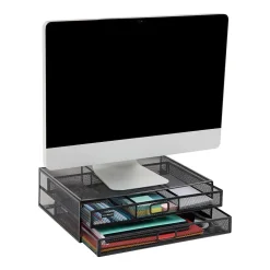 Mind Reader Monitor Stand Laptop Riser with Storage Drawer, Black (2TDMESHY-BLK)