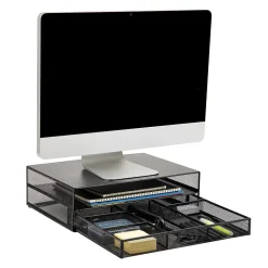 Mind Reader Monitor Stand with Office Supplies Included, Black (MONSET-BLK)