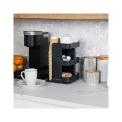 Mind Reader Plastic 8-Compartment Cup and Condiment Carousel Countertop Organizer, Black (CUPOSPIN-BLK)