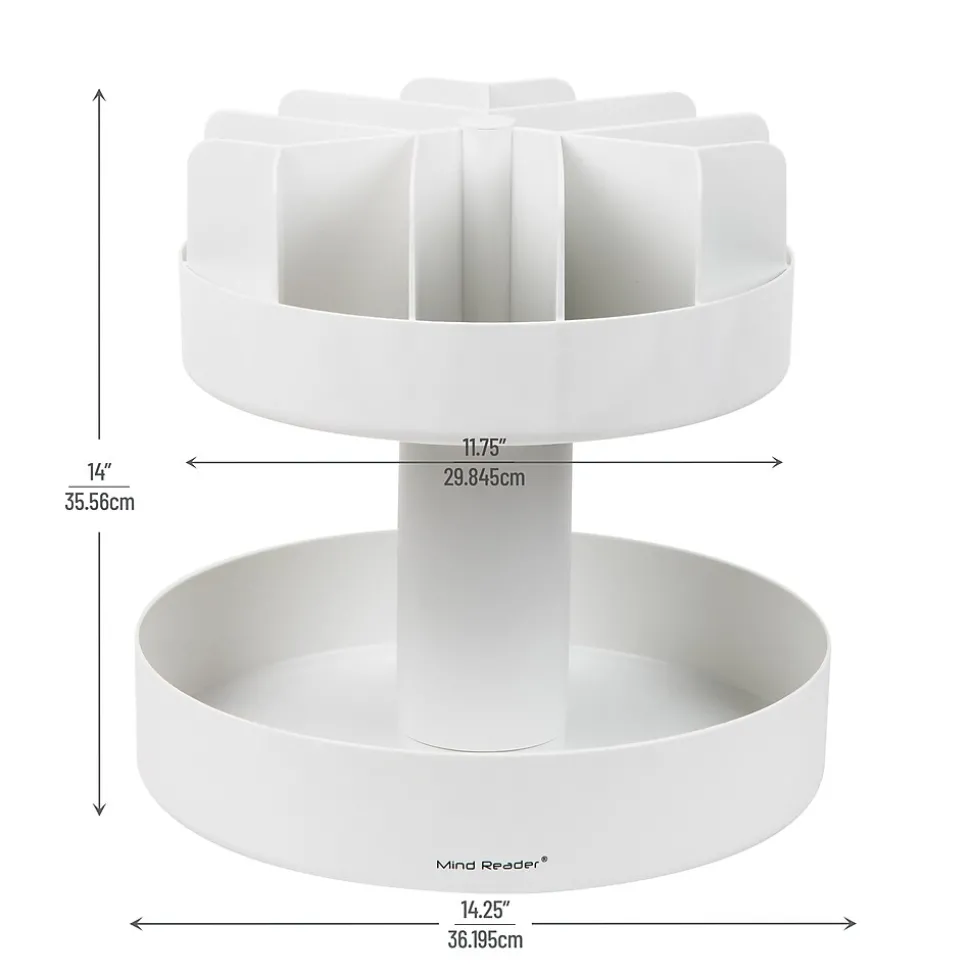 Mind Reader 2-Tier Plastic Lazy Susan Coffee Countertop Organizer, White (SNACKCAR-WHT)