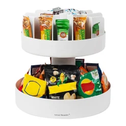 Mind Reader 2-Tier Plastic Lazy Susan Coffee Countertop Organizer, White (SNACKCAR-WHT)