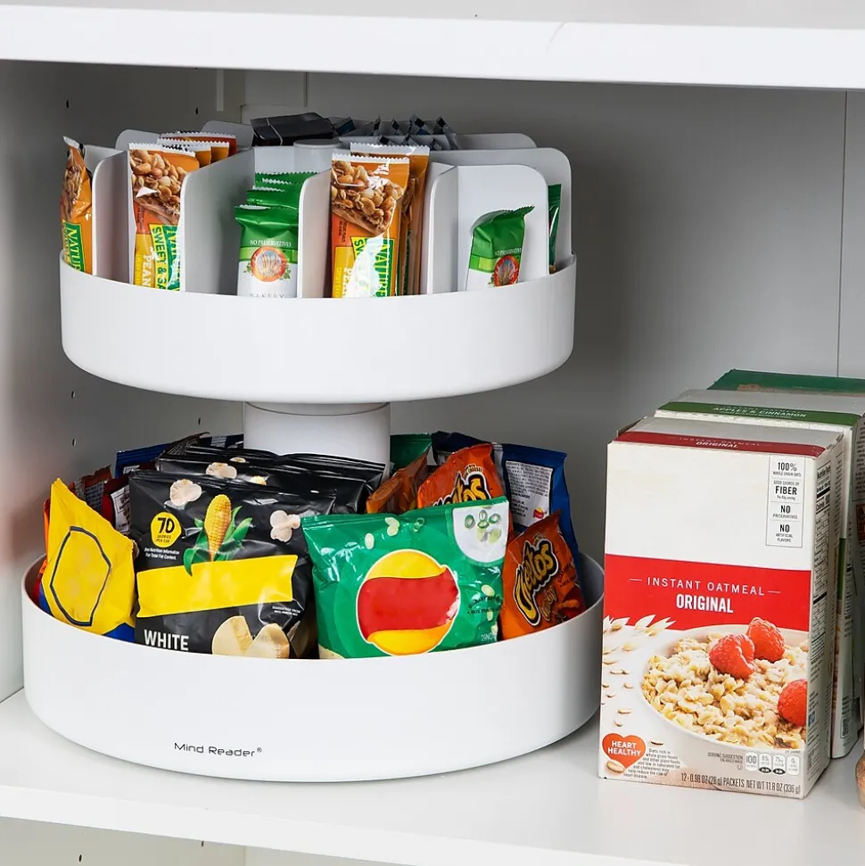 Mind Reader 2-Tier Plastic Lazy Susan Coffee Countertop Organizer, White (SNACKCAR-WHT)
