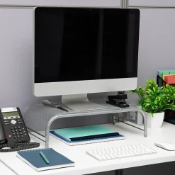 Mind Reader Ventilated Monitor Stand with Side Storage, Silver (MESHM-SIL)