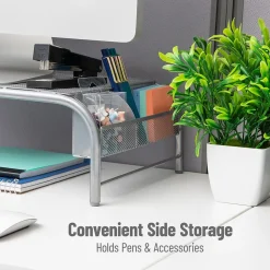 Mind Reader Ventilated Monitor Stand with Side Storage, Silver (MESHM-SIL)