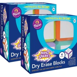 Mind Sparks Write-On Blocks Plastic Mobile Dry-Erase Whiteboard, 3" x 3", 2/Bundle (CK-9306-2)