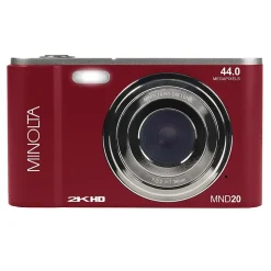 Minolta 44 MP Digital 2.7K Quad HD Camera, 16x Digital Zoom, Red (MND20-R)