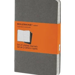Moleskine Cahier Journal, Set of 3, Pocket, Ruled, Pebble Grey, Soft Cover, 3-1/2" x 5-1/2"