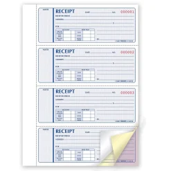 Money Receipt Forms, Carbonless, 3 Part, Hard Cover, 2-3/4" x 7", 200 Sets/Book (RED8L818)