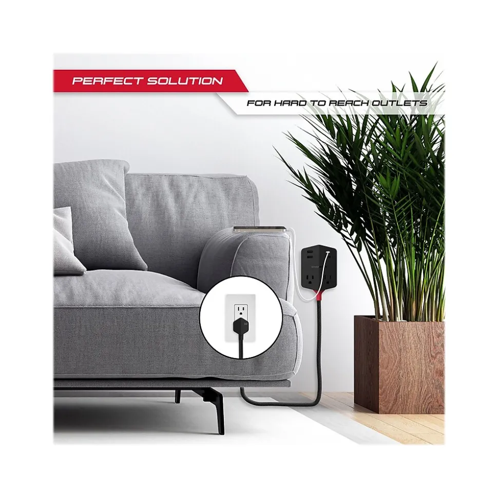 Monster 2-Outlet 4-USB Port Power Strip, 6', Black (2MNAC0327B0L2)