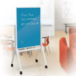 MooreCo Visionary Curve Glass Mobile Dry-Erase Whiteboard, Metal Frame, 4' x 3' (74957-BLUE)