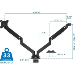Mount-It! Adjustable Dual-Monitor Mount, Up to 35", Black (MI-4772)