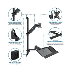 Mount-It! Adjustable Monitor Wall Mount Workstation, Up to 32", Black (MI-7991)