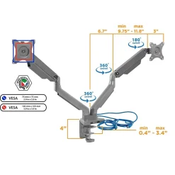 Mount-It! Dual Monitor Mount Arm with 2 USB Ports (MI-2762)