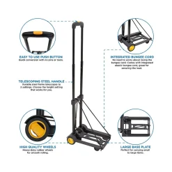 Mount-It! Folding Luggage Cart and Dolly, 77 lb. Capacity, Black/Yellow (MI-912)