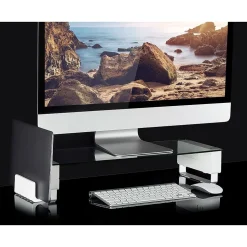 Mount-It! Glass Computer Monitor Stand with Brushed Aluminum Legs, 66 lbs. Capacity (MI-7264)