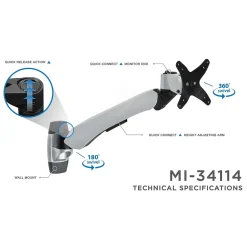 Mount-It! Modular Mount Adjustable Monitor Arm, Up to 24" Monitors, Gray/Silver (MI-34114)