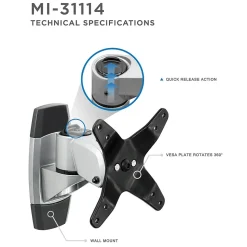Mount-It! Modular Mount Adjustable Monitor Mount, Up to 30" Monitors, Gray/Silver (MI-31114)