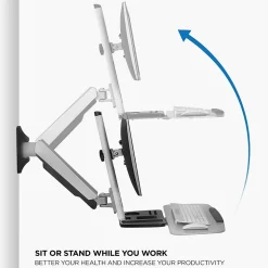 Mount-It! Sit Stand Wall Mount Workstation, Articulating Standing Desk for a Single Monitor, Floating Keyboard Tray (MI-7905)