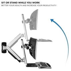 Mount-It! Sit Stand Wall Mount Workstation, Articulating Standing Desk for Dual Monitors, Floating Keyboard Tray (MI-7906)
